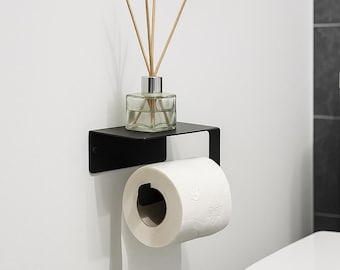 Porta carta igienica da parete con ripiano, moderno portaoggetti in metallo per il bagno, organizer minimalista per il bagno e accessorio salvaspazio