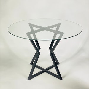 Modern Round Dining Table – Powder Coated Steel Base, Square Metal Table Legs for Glass or Wood Top, Contemporary Custom Table