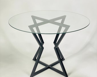 Modern Round Dining Table – Powder Coated Steel Base, Square Metal Table Legs for Glass or Wood Top, Contemporary Custom Table