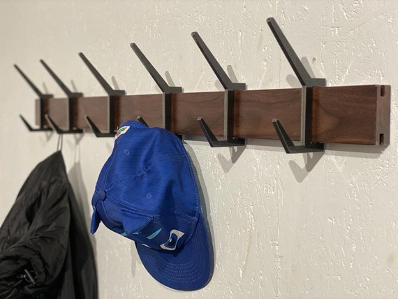 Wooden COAT & HAT Rack, Wooden Rack With Removable Hooks, Stylish Walnut  Wood Rack With Sliding Hooks, Entryway Coat Hooks/ WALNUT 