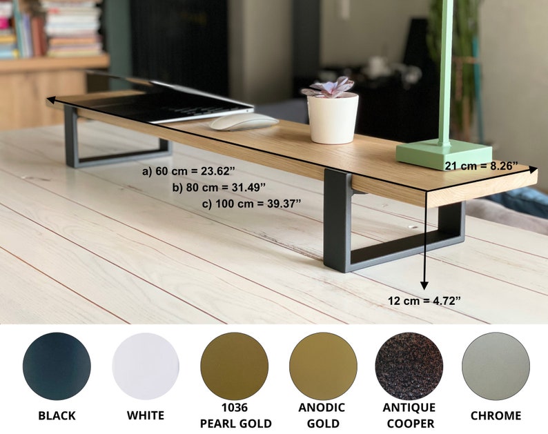 Wooden desktop monitor raised stand and home office desk riser, perfect as a computer stand and essential work-from-home desk accessory for organizing and elevating your workspace.