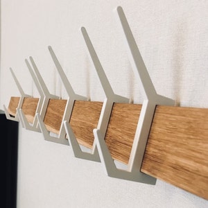 SCANDINAVIAN wooden coat & hat rack,Wooden rack with removable hooks,Stylish oak wood rack with sliding hooks,Entryway coat hooks,Home decor