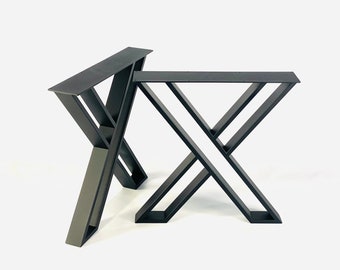 SET of 2 X-style dining table legs, Industrial style table legs, Steel metal table legs, Dining table legs, Kitchen table legs