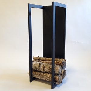 Elegant Wall-Mounted Firewood Rack with Wall Protector – Metal Log Holder, Steel Firewood Rack, Durable Wood Storage