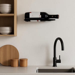 Wall Mounted Wine Rack, Metal Wine Bar Shelf, Mini Home Bar, Powder-Coated Steel Cocktail Shelf,Drink Rack for Kitchen,Living or Dining Room