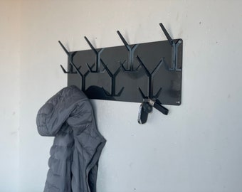 Industrial style steel coat & hat rack covered with powder coating/ RAW STEEL + LACQUER