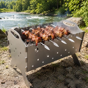Kolgrill i rostfritt stål – Kompakt, hopfällbar resegrill