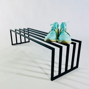 Modern Industrial Steel Shoe Rack – Slim, Stable & Durable Powder Coated Metal Shoe Organizer | Heavy Duty Hallway Shoe Storage Stand