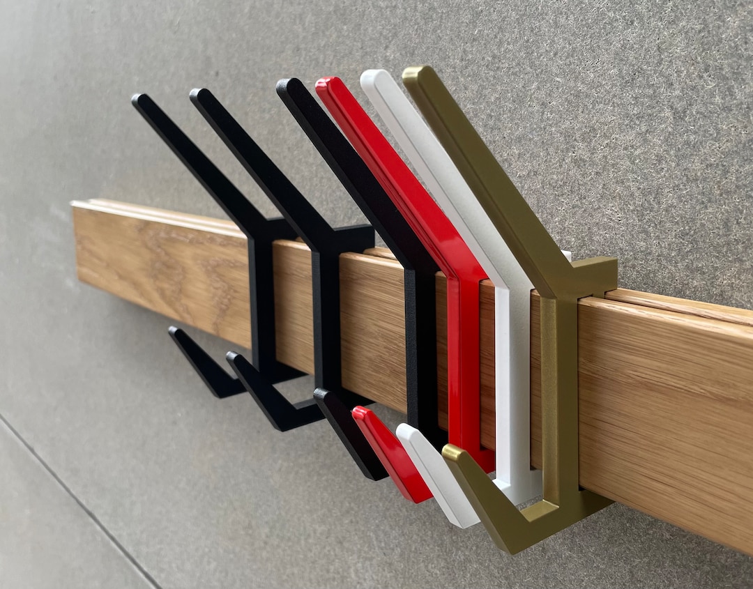 Modern Coat Rack, Sliding Hooks Bathroom Rack, Rustic Wooden Hat Rack ...