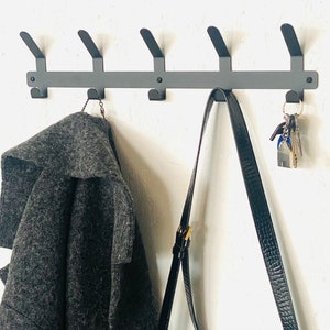 Industrial Wall Mounted Coat Rack | Modern Steel Hat Rack | Minimalist Entryway Organizer | Heavy Duty Powder Coated Wall Hanger
