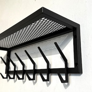 Industrial Wall Mounted Coat Rack with Shelf & Hooks – Metal Entryway Storage, Rustic Farmhouse Towel Rail, Sturdy Mudroom Floating Shelf