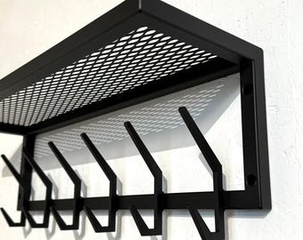 Perchero industrial de pared con estante y ganchos: almacenamiento metálico para la entrada, toallero rústico de estilo rústico, estante flotante resistente para el vestíbulo.