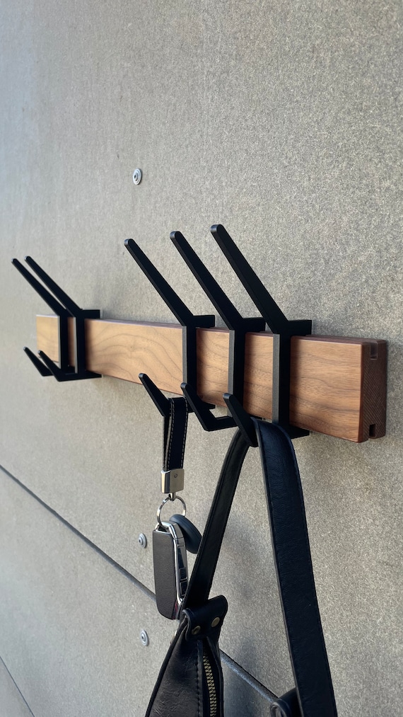 Hat rack for wall, hall coat hooks, metal heavy duty steel sliding hooks for farmhouse mudroom furniture, industrial entryway hanger