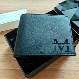 Personalised Men's Wallet, Genuine Soft Black Leather Wallet, Personalized Birthday Gift for Dad, Him, Boyfriend, Husband,wallet with RFID
