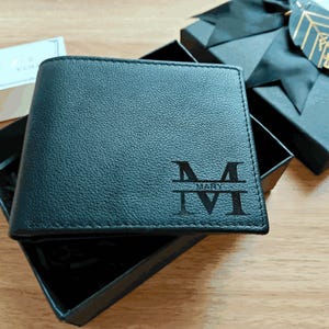 Personalised Men's Wallet, Genuine Soft Black Leather Wallet, Personalized Birthday Gift for Dad, Him, Boyfriend, Husband,wallet with RFID