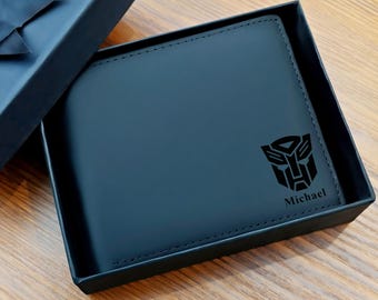Personalized Premium Leather RFID Wallet, Engraved Transformers Wallet, Birthday Gift for Him, Boyfriend, Brother, Father's Day gift