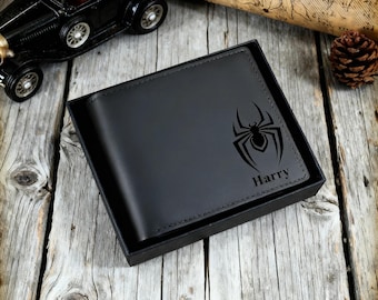 Engraved Superhero Wallet, Engraved Gift For Man, Him, Dad, Son, Husband, Colleague,Spider - Man Bifold Wallet, Valentine’s Day gift