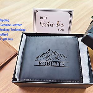 Personalized Birthday Gift for Him, Name Engraved Wallet,Travel RFID Wallet,Men Bifold Wallet,Men's Leather Wallet,Unique Boyfriend Gift