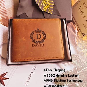Portefeuille homme personnalisé, portefeuille en cuir noir souple véritable, cadeau d'anniversaire pour papa, lui, petit ami, mari