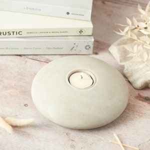 Large Round Concrete Tea Light Holder: Minimalist Table Centerpiece