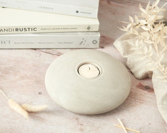 Large Round Concrete Tea Light Holder: Minimalist Table Centerpiece