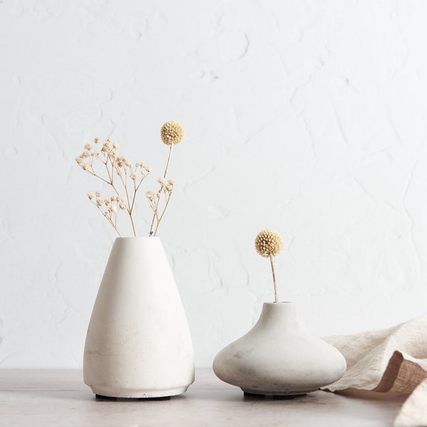Minimal Concrete Bud Vases, simple dried flower vases, available in two styles and several colours, perfect as a housewarming gift (EDVS1)