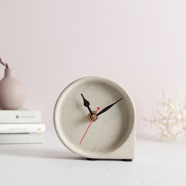 Round minimal concrete clock, modern desk clock, perfect for the office or mantlepiece