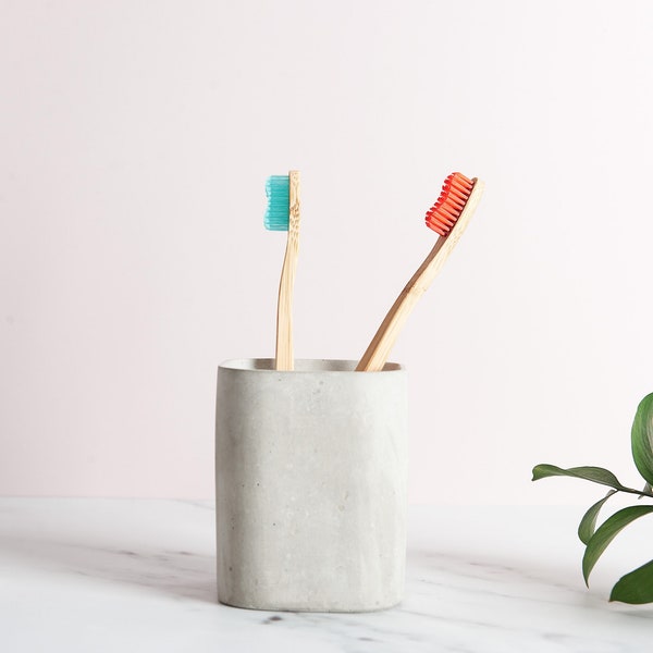 Minimal concrete toothbrush holder, Perfect minimal bathroom decor and available in multiple concrete colours