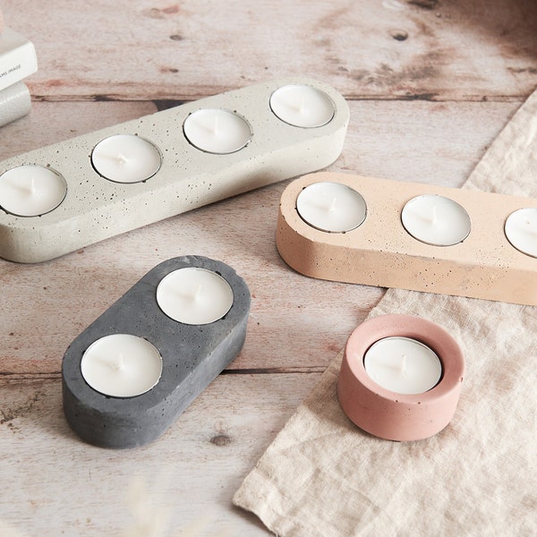 Oval Concrete Tea Light Holders, Four sizes and multiple colours available