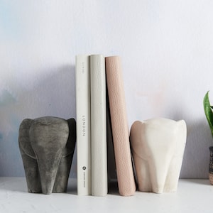 Concrete elephant Book Ends, 3d nursery bookends available to order individually or as a pair