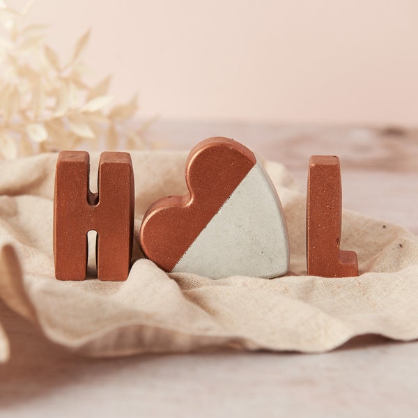 Copper Initial Gift Set || 7th Anniversary Gift || Copper Anniversary gift for man || Copper Concrete Letters (1/2 L HEART - FULL LETTERS)