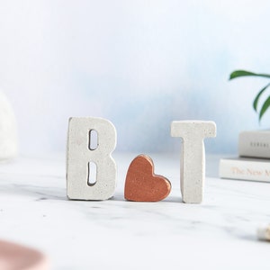 Custom Concrete Initial Gift Set, includes two 3d letters and a cute mini 3d heart Raw Letters Copper Heart image 1