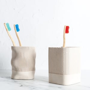 Minimal concrete toothbrush holder, two styles and multiple concrete colours available. Perfect minimal bathroom decor image 1