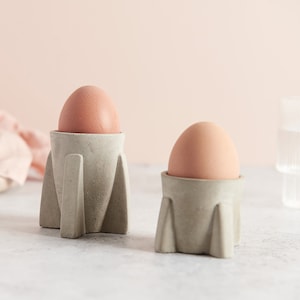 Handmade Rocket Shaped Concrete Egg Cups - Available in Two Sizes and Several Colours