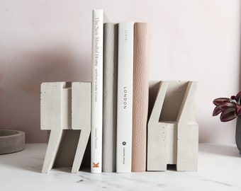 Speech Mark Concrete Book Ends, handmade home decor bookends available order individually or as a pair