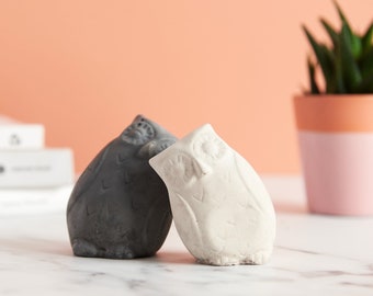 Mini Concrete Owl Figurines, Leaning Shelf Decor, Owl Lover Gift