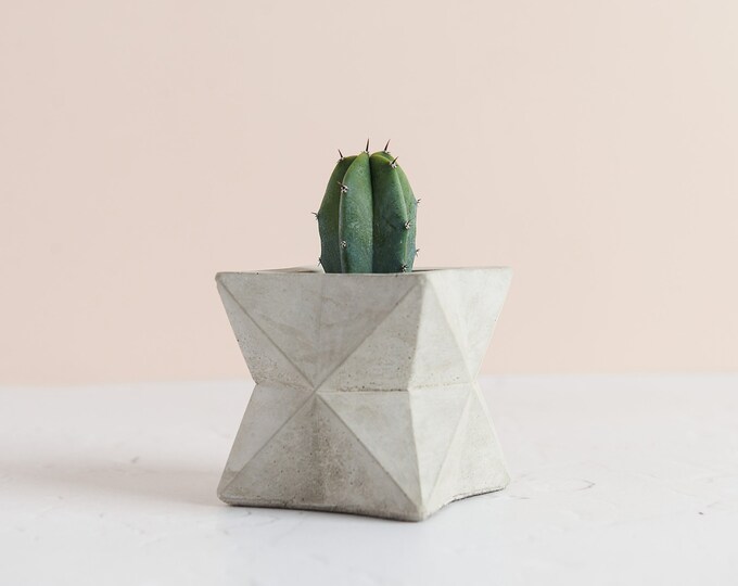 Geometric Concrete Plant Pots, indoor concrete planter with drain hole option, perfect new home gift