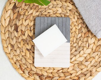 Two tone ridged rectangular concrete soap dish, perfect for the bathroom!