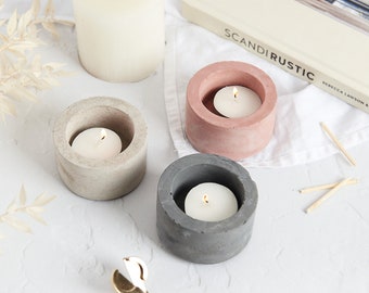 Concrete Tea Light Candle, minimal round pots perfect for tea lights or succulents