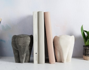 Concrete elephant Book Ends, 3d nursery bookends available to order individually or as a pair