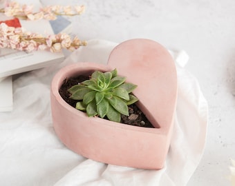 Concrete Heart Plant Pot, solid elegant design shaped like a heart with a plant void. Available in several concrete colours