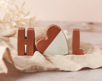 Copper Initial Gift Set || 7th Anniversary Gift || Copper Anniversary gift for man || Copper Concrete Letters (1/2 L HEART - FULL LETTERS)