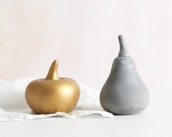 3d Concrete Apple and Pear Sculptures, perfect as a paper weight or for unique shelf decor