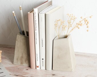 Concrete Pot Book Ends, perfect for pens, dried flowers or houseplants. Order individually or as a pair