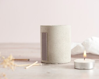 Concrete Match Pot with Striker Strip, minimal design and two concrete colours available