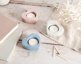 Heart Shaped Tea Light Holders, available in multiple concrete colours and perfect home decoration this Christmas