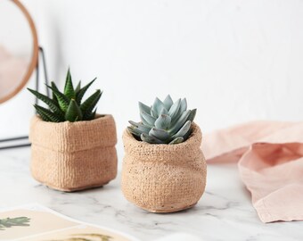 Paper Bag Plant Pot cast in concrete, perfect for Indoor or outdoor use. Brown bag cacti pot