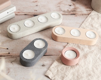 Oval Concrete Tea Light Holders, Four sizes and multiple colours available