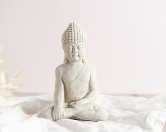 3d sitting Concrete Buddha sculpture, cast in solid concrete and available in several colours