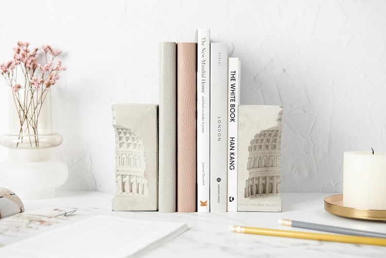 Building Bookends Roman Pantheon Concrete Bookends: Minimalist Roman Architecture Desk ...
